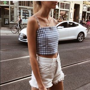 Brandy Melville Light Blue Gingham Tie Top